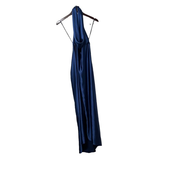 Blanca Vita Satin Blue Halter Maxi Formal Dress - Picture 6 of 8